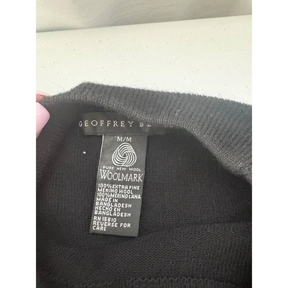 Geoffrey Beene Mens‎ Black 100% Extra Fine Merino Wool Mock Neck Sweater Size M